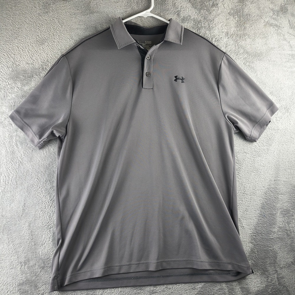 Under Armour Mens Gray XL Heat Gear Loose Fit Short Sleeve Golf Polo Shirt